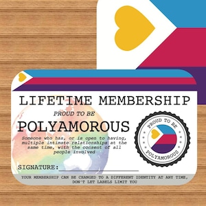 POLYAMOROUS * New Flag * Carte de membre à vie - Carte Gay Pride - Carte d'identité LGBT - Cadeau parfait pour la communauté arc-en-ciel