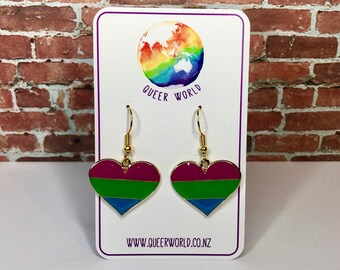 Polysexual Heart shaped hanging earrings - LGBT - PRIDE - GAY