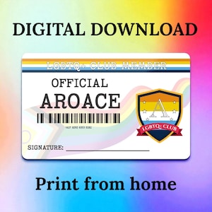 DIGITAL DOWNLOAD - LGBTQ+ Club Member Card - Official Aroace - Pride id - Print At Home