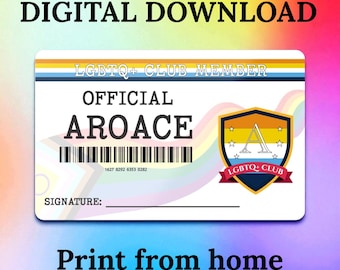 DIGITAL DOWNLOAD - LGBTQ+ Club Member Card - Official Aroace - Pride id - Print At Home