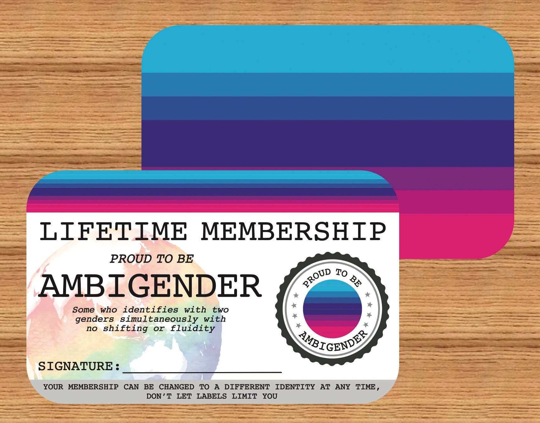 Cartão de Membro Vitalício AMBIGENDER - Cartão do Orgulho Gay - Cartão de Identidade LGBT - presente perfeito para a comunidade arco-íris
