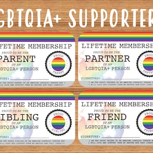 Carte de membre à vie LGBTQIA parent/partenaire/frères et sœurs/ami - carte de la fierté gaie - carte d'identité LGBT - cadeau communautaire parfait arc-en-ciel