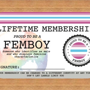 FEMBOY Lifetime Membership Card Gay Pride Card LGBT Identity Card perfect rainbow community gift image 3
