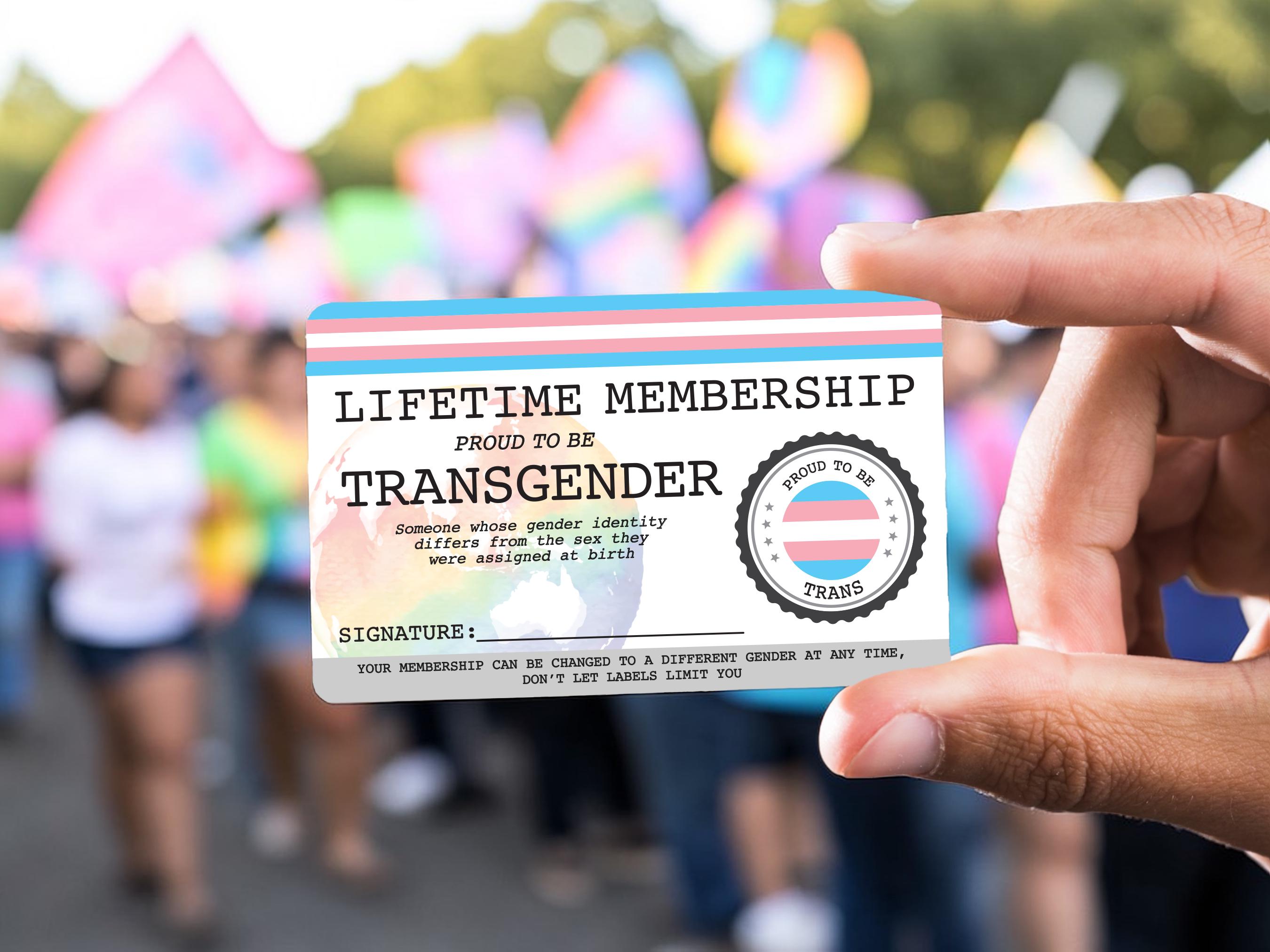 TRANSGENDER Lifetime Membership Card - Gay Pride Card - LGBT Identity Card  - Perfect Rainbow Community Gift