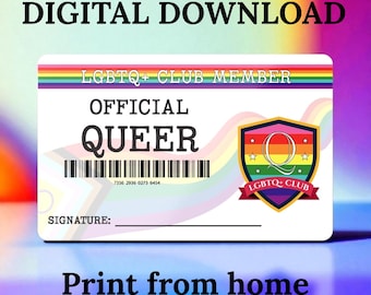 DIGITAL DOWNLOAD - LGBTQ+ Club Member Card - Official Queer Gilbert Baker Flag - Pride id - Print At Home