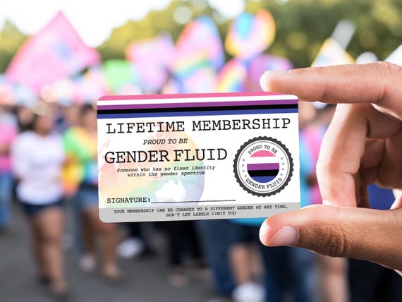 GENDER FLUID Lifetime Membership Card - Gay Pride Card - LGBT Identity Card -  perfect rainbow community gift