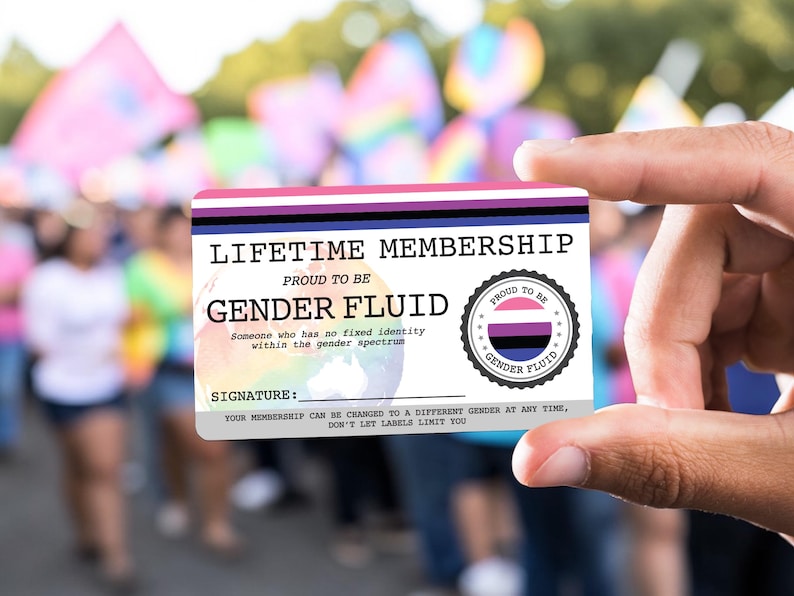 GENDER FLUID Lifetime Membership Card - Gay Pride Card - LGBT Identity Card - perfect rainbow community gift image 1