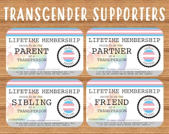 TRANSGENDER Proud Parent/Partner/Sibling/Friend Lifetime Membership Card - Gay Pride - LGBT Identity Card -  perfect rainbow community gift