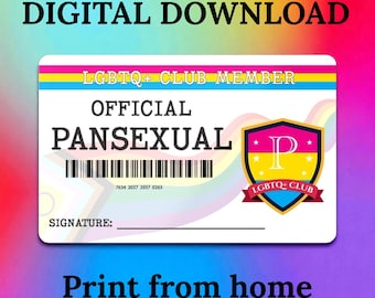 DIGITAL DOWNLOAD - LGBTQ+ Club Member Card - Official Pansexual - Pride id - Print At Home