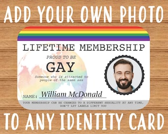 Custom LGBTQAI+ and other Membership Cards - Add you own photo - Personalised Gay Card