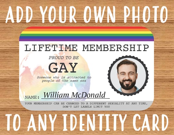 Custom LGBTQAI+ and other Membership Cards - Add you own photo - Personalised Gay Card