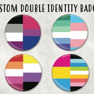 LGBTQIA+-badges met dubbele identiteit 1,25" 32 mm - Gay Pride - LGBT-identiteit - perfect regenboogcommunitycadeau