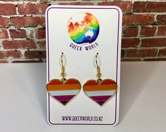 Boucles d'oreilles pendantes en forme de coeur lesbien - LGBT - PRIDE - GAY