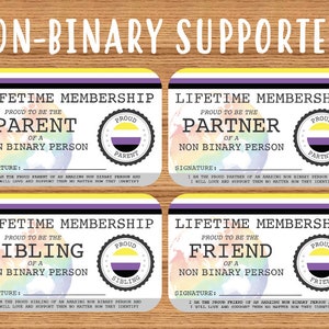 NON BINARY Proud Parent/Partner/Sibling/Friend Lifetime Membership Card - Gay Pride Card - LGBT Identity - perfect rainbow community gift
