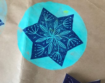 Handmade floral star stamp, Christmas rubber stamp, mandala block printing, DIY Christmas wrap, xmas cards, card making tool, xmas decor