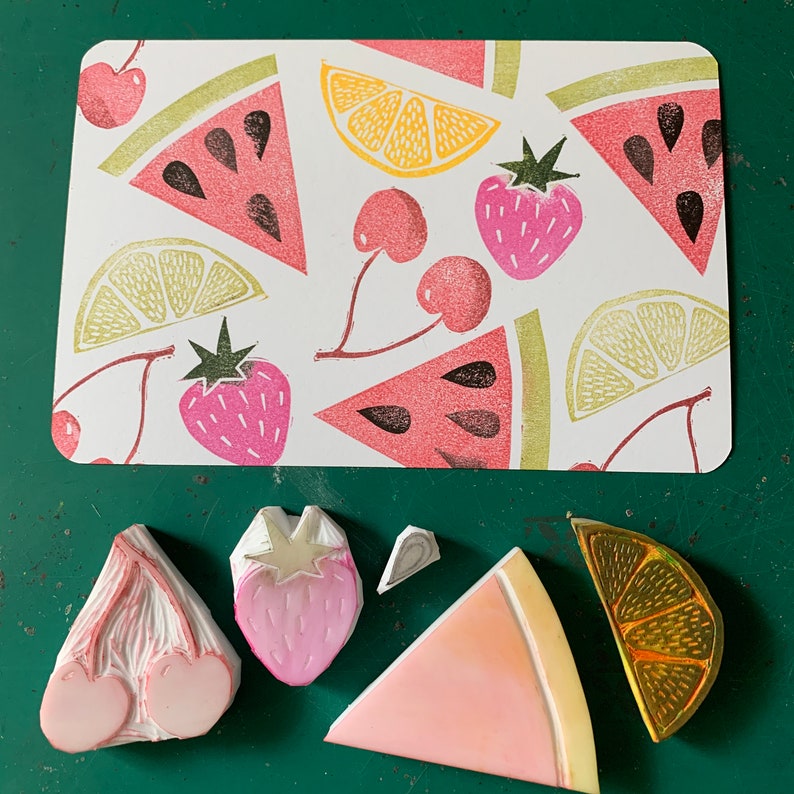 Handmade Fruit Stamp Set, Hand Carved, Rubber Stamp Set, Limited