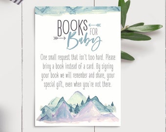 Books for Baby, Mountain Baby Shower, Adventure Awaits Baby Shower, Mountains, Teal, Purple, Exploring, PRINT