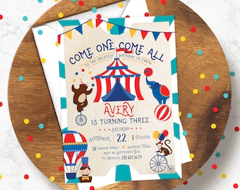 Circus Invitation, Circus Birthday Party, Circus Party, Carnival, Carnival Party, Come One Come All, Greatest Showman, Print, Digital