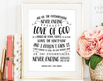 Reckless Love of God, Oh, the overwhelming, never-ending, reckless love of God, Cory Asbury, lyrics, Sheep, Christian Wall Art, Printable