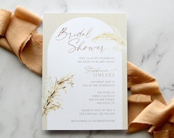 Pampas, Pampas Grass, Tan, Rust, Arch, Bridal Shower Invitation