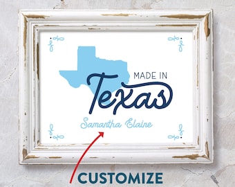 Made in Texas Nursery Sign, TX, Original, Great State of Texas, Baby, Blue, Pink, Red, Green, Orange, Paper sign, PRINTED