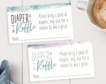 PRINTED Diaper Raffle, Mountain Baby Shower, Adventure Awaits Baby Shower, Mountains, Teal, Purple, Exploring