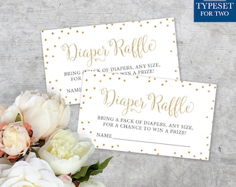 Diaper Raffle Cards, Diaper Raffle Ticket, Baby Shower Invitation Extras, Gold, Gold Dots, DIY, Classic, Diaper, Printable, Instant Download