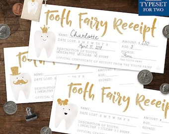 Tooth Fairy Receipt, Tooth Fairy Certificate, 9 Different Designs, Tooth Fairy Accessories, Lost Tooth, Gold, Instant Download, Digital