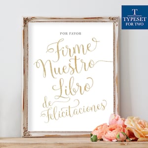 Guest Book Sign Spanish, Sign Our Guest Book, Boda, Gold, Reception Sign, Wedding Sign, Printable, Digital Files Only, Instant Download