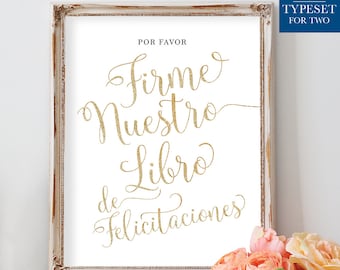 Guest Book Sign Spanish, Sign Our Guest Book, Boda, Gold, Reception Sign, Wedding Sign, Printable, Digital Files Only, Instant Download