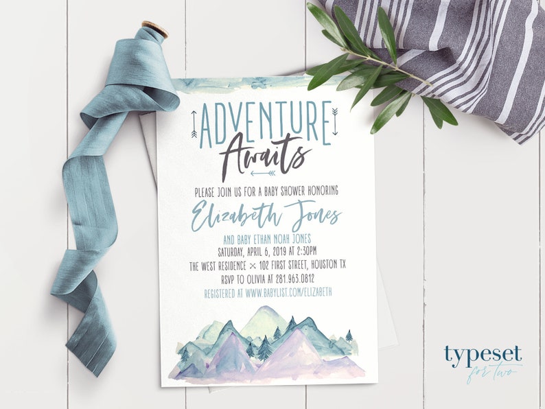 Adventure Mountain Baby Shower Invite, Adventure Awaits Baby Shower ...