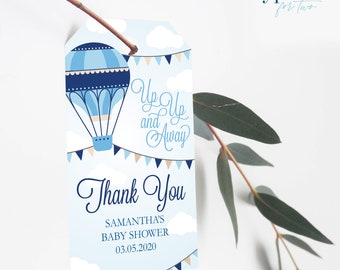 Thank You Tags, Up Up and Away, a baby is on the way, Blue Hot Air Balloon Baby Shower, Blue, DIGITAL FILE ONLY, Instant Download