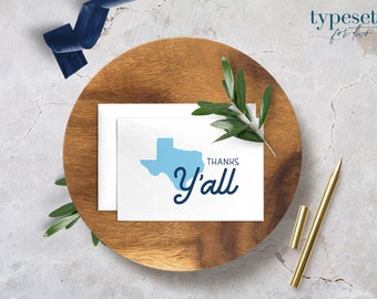 Thanks Y'all, Texas Thank You Card, Thank You Note, TX, Original, Great State of Texas, PRINTED