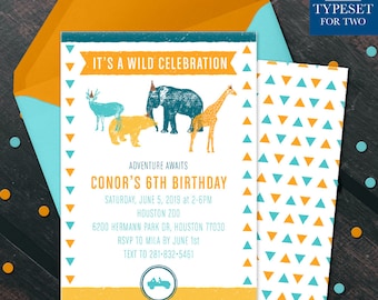 Wild Celebration! Adventure Birthday Party Invitation, Party Animals, Zoo, Happy Birthday, Birthday, Safari, Birthday Party, Digital Files