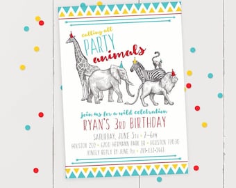 Calling All Party Animals! Birthday Party Invitation, Party Animals, Zoo, Happy Birthday, Birthday, Safari, Birthday Party, Digital, PRINTED