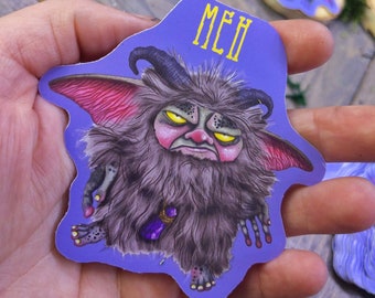 Waterproof Meh Geoff the Grumpy Rocktroll Cryptid Kawaii Sticker