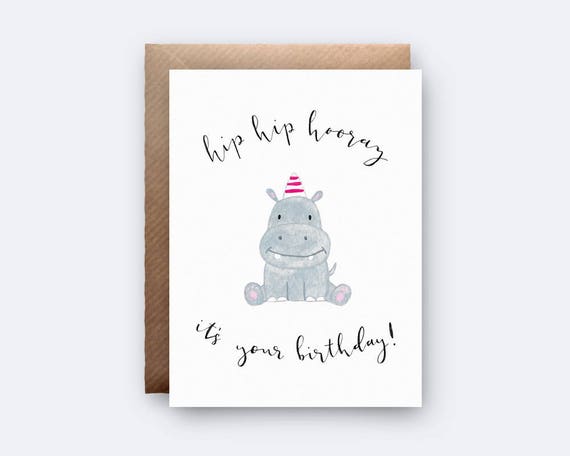 Hip Hip Hooray It's Your Birthday Hippo Pun Card | Etsy