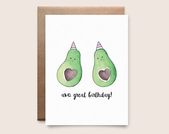 Avo Great Birthday - Funny Vegan Birthday Card, Vegan, Avocado Pun, For Friend Boyfriend Girlfriend, Happy Birthday To My Favourite Vegan