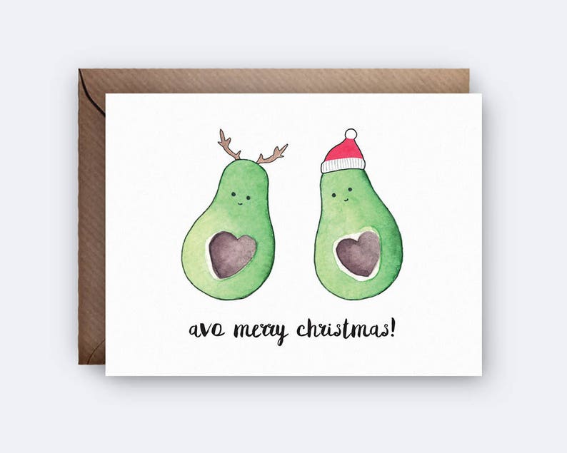 Christmas Avocado Card Cute Xmas Card Vegan Christmas image 0