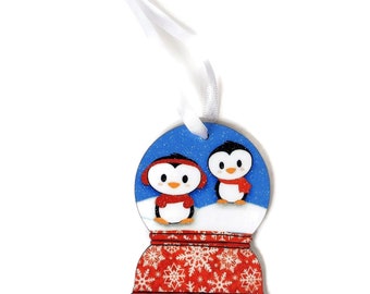 Penguins in a Snow Globe Christmas Tree Ornament