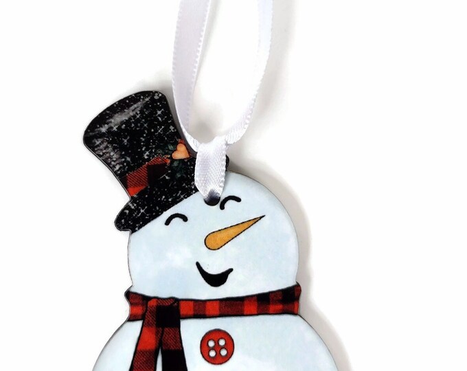 Happy Snowman with Top Hat Christmas Tree Ornament