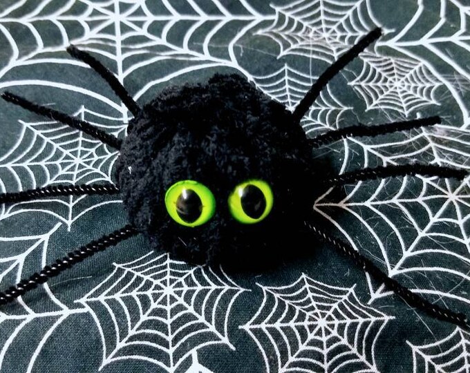 Scary Black Spider with Green Eyes for Halloween Decorations