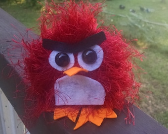 Cute, Fluffy, Mad Red bird, Red Bird Statue,  child's toy, kids toy, red bird toy, shelf sitter, stocking stuffer, READY TO SHIP