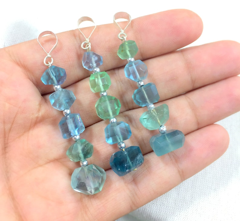 3 Pieces Flourite Pendant Sterling With Silver 925 size====43x13x9mm to 50x12x10mm