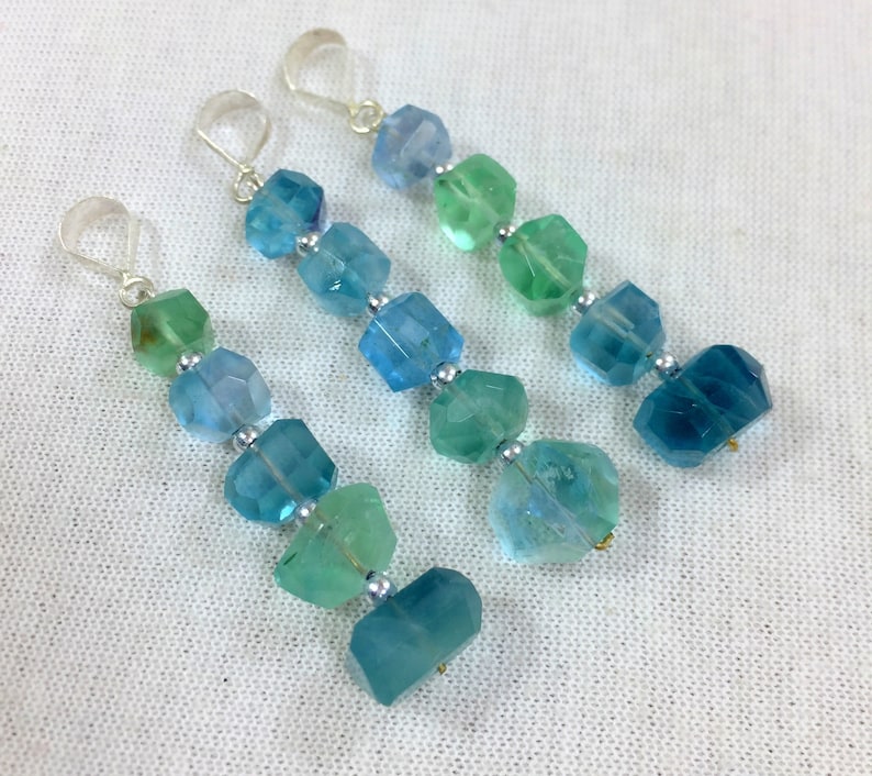 3 Pieces Flourite Pendant Sterling With Silver 925 size====43x13x9mm to 50x12x10mm