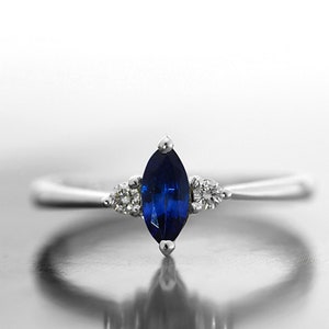Anillo de compromiso de zafiro azul de ceilo natural-9K/14K oro-azul blanco diamante de compromiso de diamantes hecho al envío sin orden