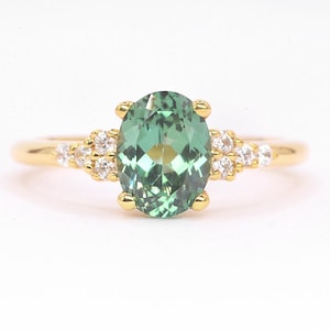 Oval  Mint Green Sapphire Engagement Ring | Art deco Engagement Ring | Vintage Ring | Anniversary, unique Ring