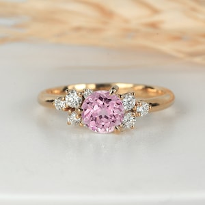 Light Pink Sapphire Engagement Ring | Sapphire Cluster Ring | Rose Gold Vintage Ring | Natural Pink Anniversary Ring | Unique Bridal Ring