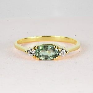 Oval Green Sapphire Diamond Engagement Ring/Green Gem Classic Engagement ring/Birthday Diamond Ring/Sapphire ring/Rings