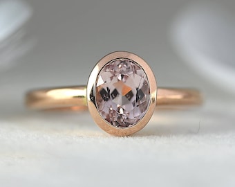 Rose Gold Morganite Ring - Morganite Engagement Ring - 9ct ,14ct,18ct platinum Rose Gold - Anniversary gift - Solitaire Ring - Ready to Ship